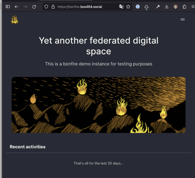 A screenshot of the initial success screen after installing a bonfire instance.