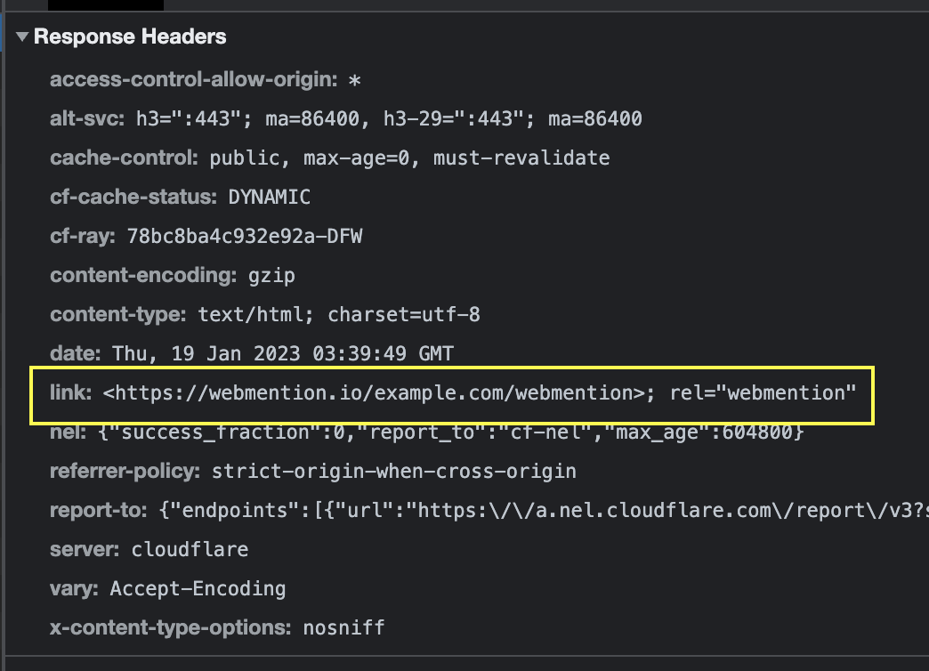 DevTools Network Response Headers
