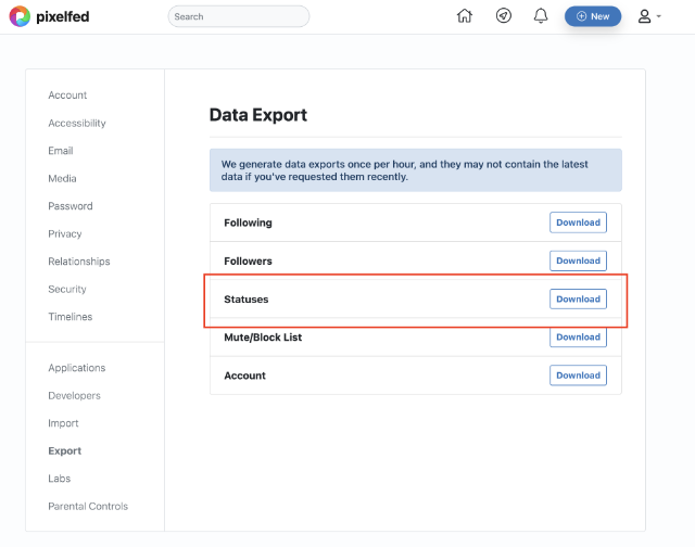 Data Export options