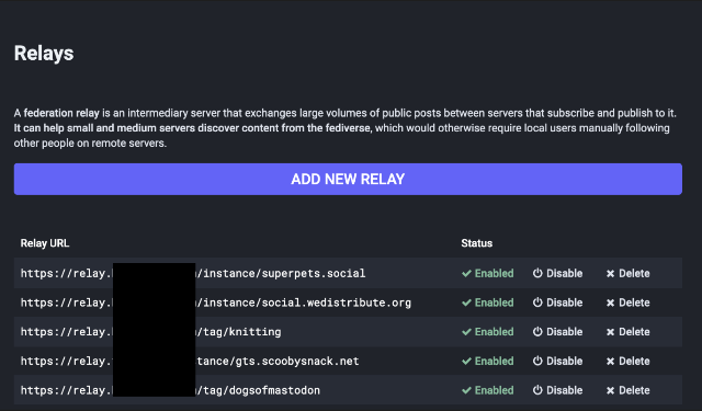 Mastodon Relay Admin Screenshot