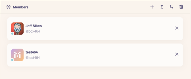 Screenshot of the user management page