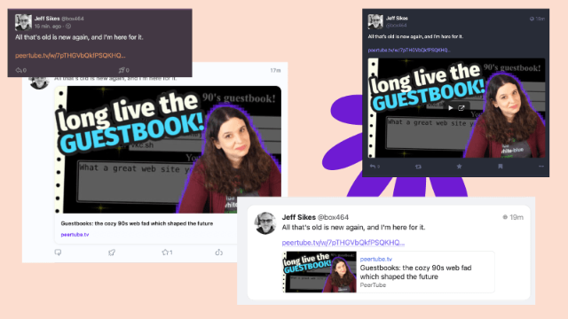 Collage of status screenshots from various apps, all showing the preview card displayed in a different format