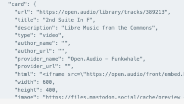 JSON representation of a PreviewCard for FunkWhale