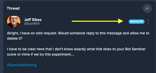 Bot Sentinel Rating Display on a profile